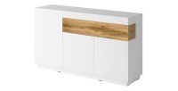 Buffet, bahut, enfilade KILES trois portes et un tiroir. Coloris blanc et chêne. Style design
