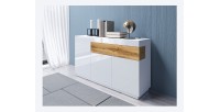 Buffet, bahut, enfilade KILES trois portes et un tiroir. Coloris blanc et chêne. Style design