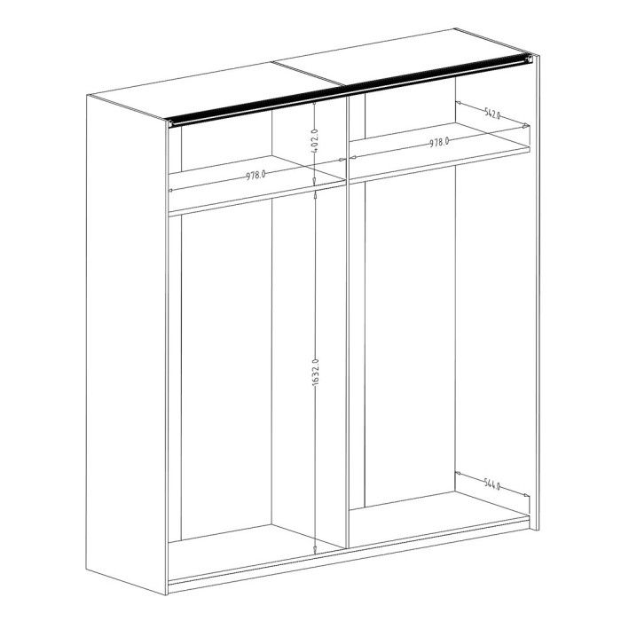 Armoire 200cm. 2 portes coulissantes avec miroirs couleur chêne clair et noir. Collection FOX