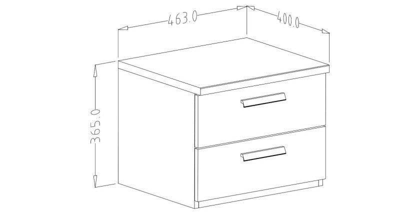 Table de chevet deux tiroirs, collection FOX. Coloris chêne clair et noir.