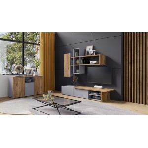 Composition de meubles design pour salon coloris gris et chêne collection ASTY.