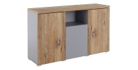 Buffet 130cm collection ASTY trois portes et une niche. Coloris gris et chêne.