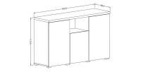 Buffet 130cm collection ASTY trois portes et une niche. Coloris gris et chêne.