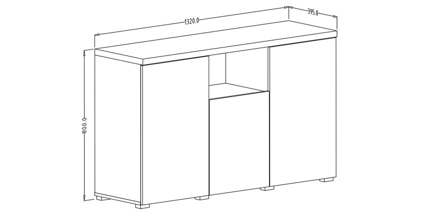 Buffet 130cm collection ASTY trois portes et une niche. Coloris gris et chêne.