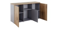 Buffet 130cm collection ASTY trois portes et une niche. Coloris gris et chêne.