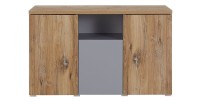 Buffet 130cm collection ASTY trois portes et une niche. Coloris gris et chêne.