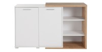 Buffet 140cm design pour salon couleur blanc et chêne collection HARLEM.