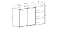 Buffet 140cm design pour salon couleur blanc et chêne collection HARLEM.