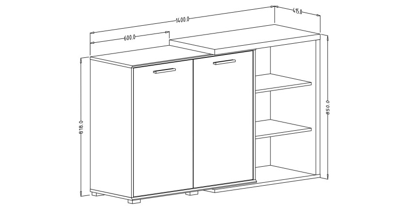 Buffet 140cm design pour salon couleur blanc et chêne collection HARLEM.
