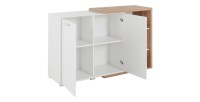 Buffet 140cm design pour salon couleur blanc et chêne collection HARLEM.