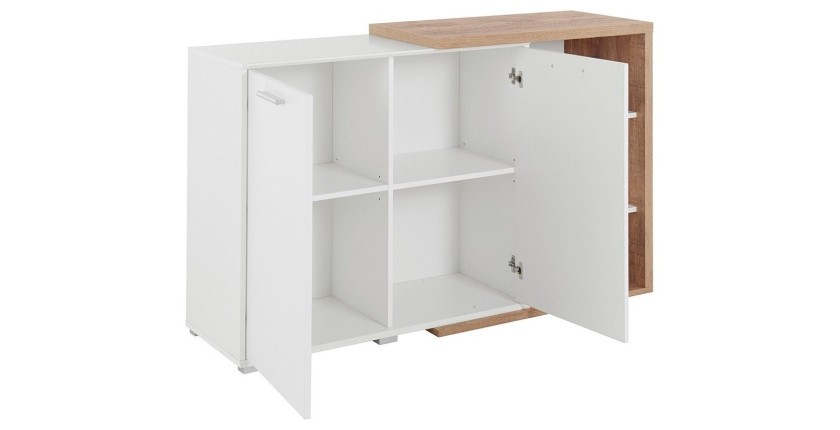 Buffet 140cm design pour salon couleur blanc et chêne collection HARLEM.