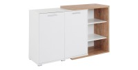 Buffet 140cm design pour salon couleur blanc et chêne collection HARLEM.