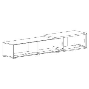 Meuble TV extensible et inclinable de 183 à 250cm collection HARLEM. Couleur blanc et chêne.