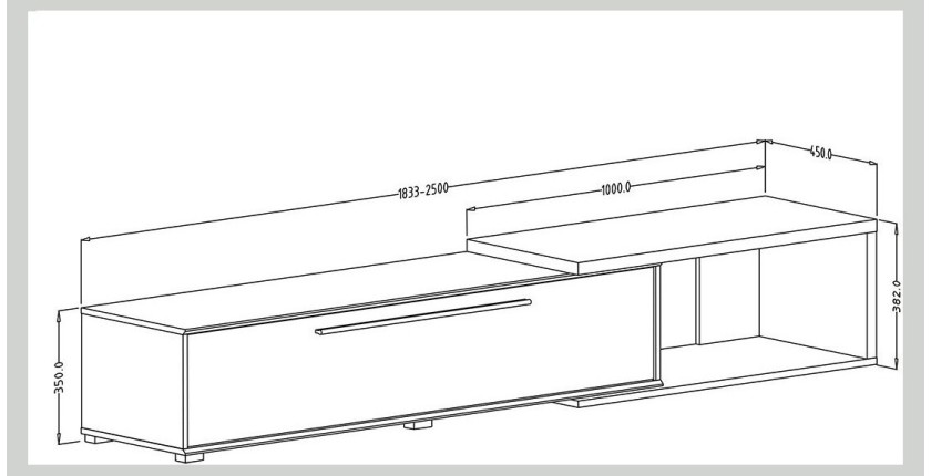Meuble TV extensible et inclinable de 183 à 250cm collection HARLEM. Couleur blanc et chêne.
