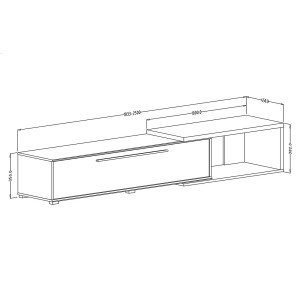 Meuble TV extensible et inclinable de 183 à 250cm collection HARLEM. Couleur blanc et chêne.