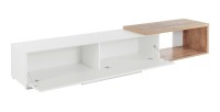 Meuble TV extensible et inclinable de 183 à 250cm collection HARLEM. Couleur blanc et chêne.