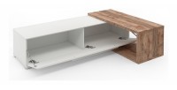 Meuble TV extensible et inclinable de 183 à 250cm collection HARLEM. Couleur blanc et chêne.