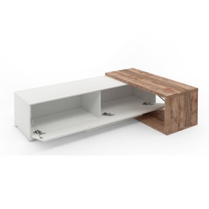 Meuble TV extensible et inclinable de 183 à 250cm collection HARLEM. Couleur blanc et chêne.