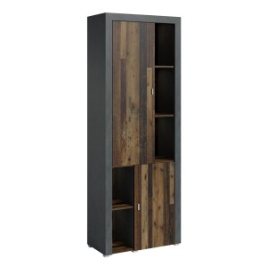 Vitrine haute design, 2 portes collection BELMONT. Couleur chêne foncé et gris.