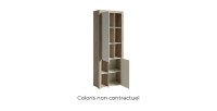 Vitrine haute design, 2 portes collection BELMONT. Couleur chêne foncé et gris.