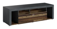 Meuble TV 150cm collection BELMONT. Coloris chêne foncé et gris foncé.