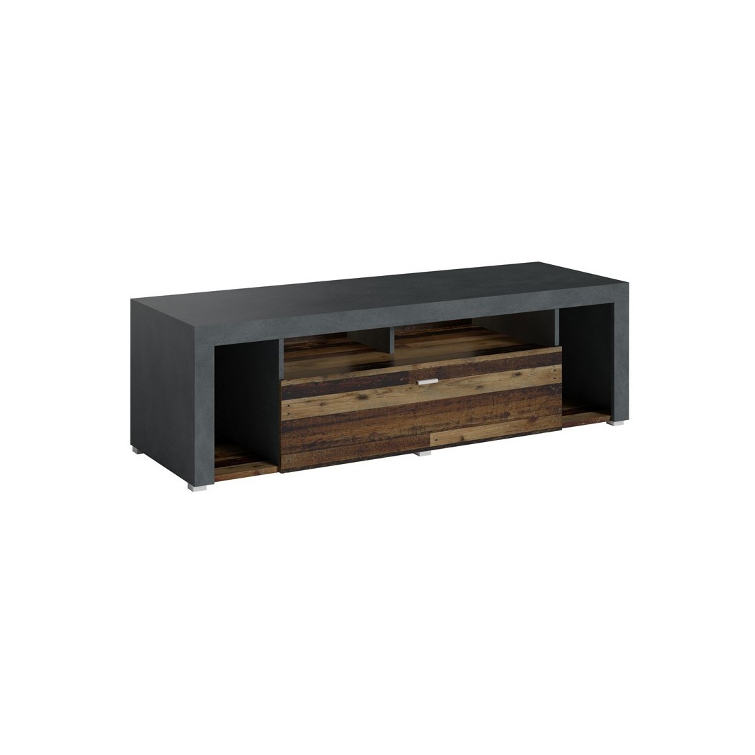 Meuble TV 150cm collection BELMONT. Coloris chêne foncé et gris foncé.