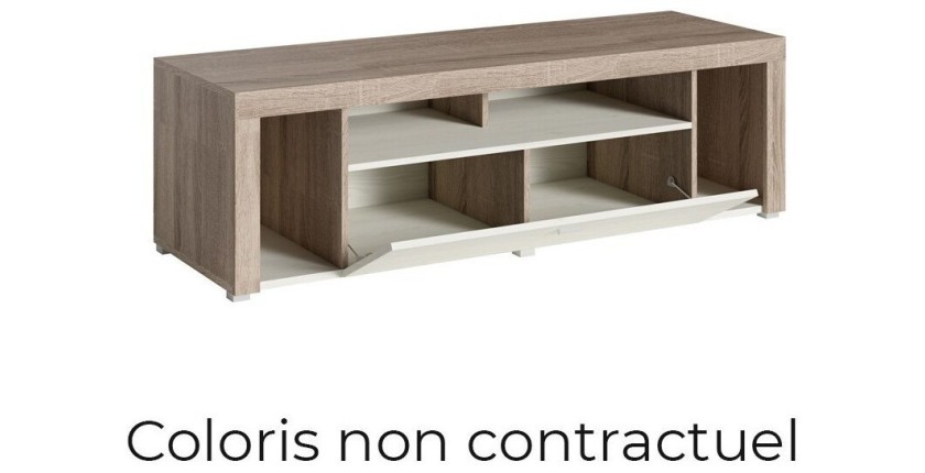 Meuble TV 150cm collection BELMONT. Coloris chêne foncé et gris foncé.