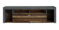 Meuble TV 150cm collection BELMONT. Coloris chêne foncé et gris foncé.