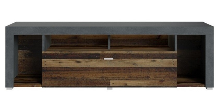 Meuble TV 150cm collection BELMONT. Coloris chêne foncé et gris foncé.
