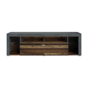 Meuble TV 150cm collection BELMONT. Coloris chêne foncé et gris foncé.