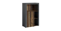 Buffet haut collection BELMONT une porte et trois niches. Coloris chêne foncé et gris foncé