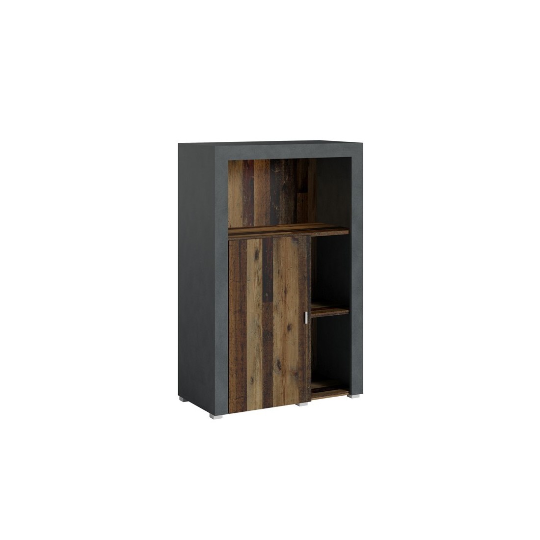 Buffet haut collection BELMONT une porte et trois niches. Coloris chêne foncé et gris foncé