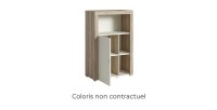 Buffet haut collection BELMONT une porte et trois niches. Coloris chêne foncé et gris foncé