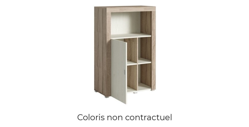 Buffet haut collection BELMONT une porte et trois niches. Coloris chêne foncé et gris foncé