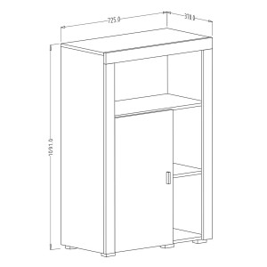 Buffet haut collection BELMONT une porte et trois niches. Coloris chêne foncé et gris foncé