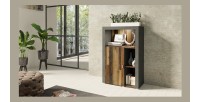 Buffet haut collection BELMONT une porte et trois niches. Coloris chêne foncé et gris foncé