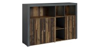Buffet 160cm coloris chêne foncé et gris foncé avec nombreux rangements collection BELMONT.