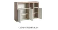 Buffet 160cm coloris chêne foncé et gris foncé avec nombreux rangements collection BELMONT.