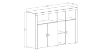 Buffet 160cm coloris chêne foncé et gris foncé avec nombreux rangements collection BELMONT.