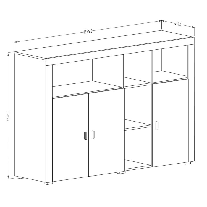 Buffet 160cm coloris chêne foncé et gris foncé avec nombreux rangements collection BELMONT.