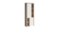 Vitrine haute design, 2 portes collection BELMONT. Coloris chêne et blanc crème effet bois.