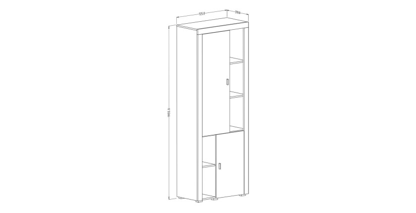 Vitrine haute design, 2 portes collection BELMONT. Coloris chêne et blanc crème effet bois.