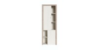 Vitrine haute design, 2 portes collection BELMONT. Coloris chêne et blanc crème effet bois.