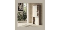 Vitrine haute design, 2 portes collection BELMONT. Coloris chêne et blanc crème effet bois.