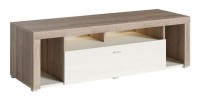 Meuble TV 150cm collection BELMONT. Coloris chêne et blanc crème effet bois.