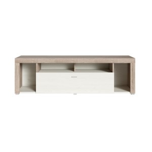 Meuble TV 150cm collection BELMONT. Coloris chêne et blanc crème effet bois.