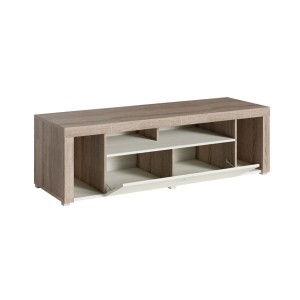 Meuble TV 150cm collection BELMONT. Coloris chêne et blanc crème effet bois.