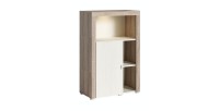 Buffet haut collection BELMONT une porte et trois niches. Coloris chêne et blanc crème effet bois.