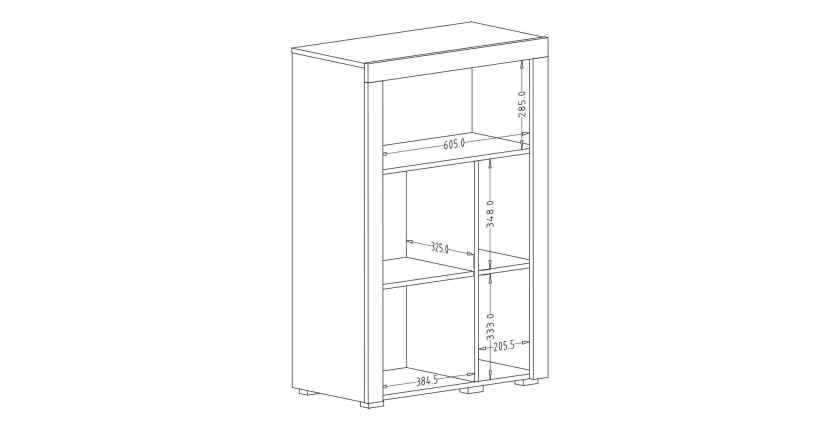 Buffet haut collection BELMONT une porte et trois niches. Coloris chêne et blanc crème effet bois.