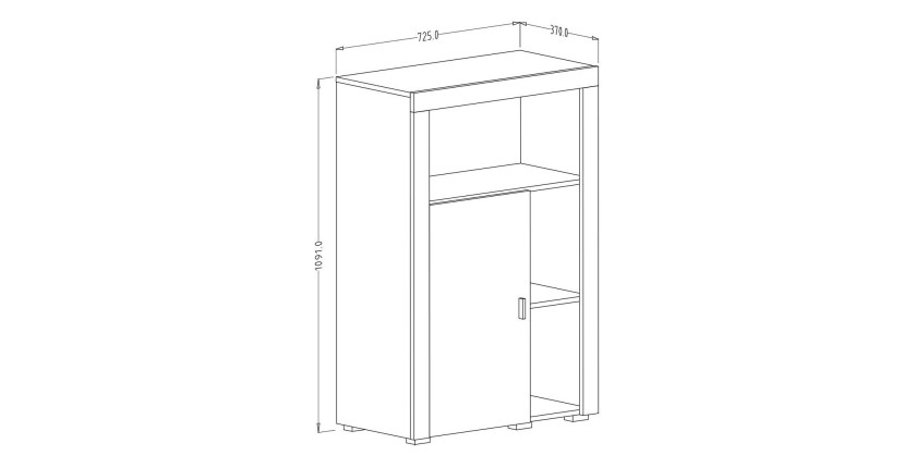 Buffet haut collection BELMONT une porte et trois niches. Coloris chêne et blanc crème effet bois.